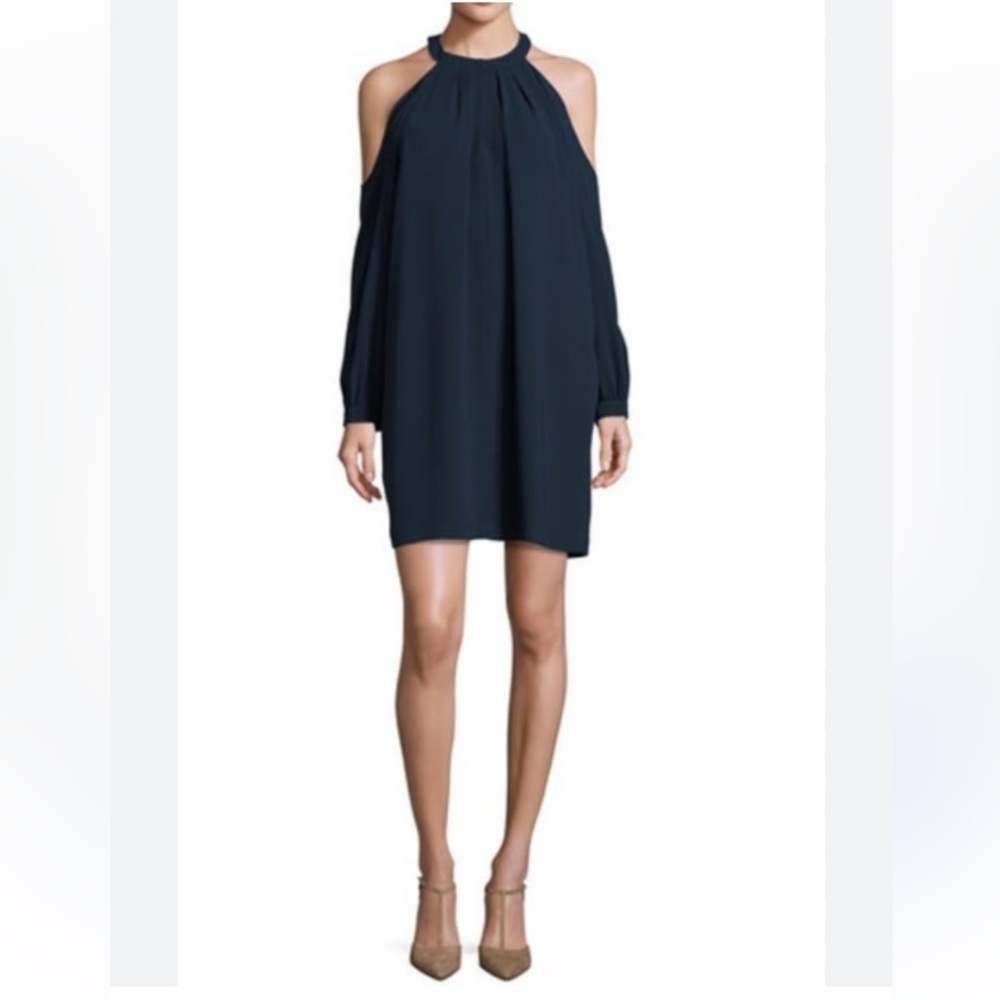BCBGMaxAzria Josephine Navy Halter Open Shoulder Dress, S